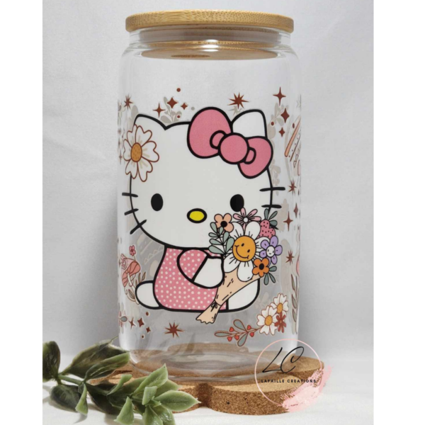 Floral Hello Kitty UV DTF Glass Can