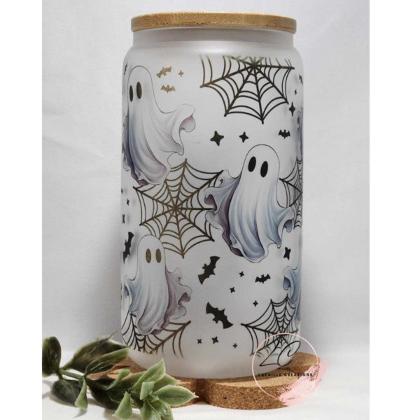 Spooky Ghost Sublimated Glass Can